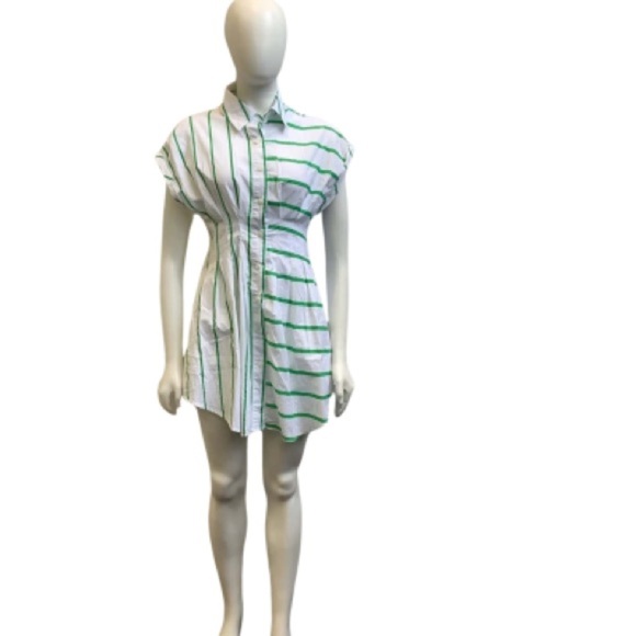 lucca Dresses & Skirts - Elegant Green and White Striped Mini Dress